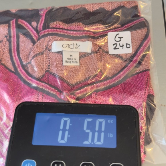 Vtg Cache Womens Pink Brown Metallic Chevron Zigzag Knit Cardigan Sweater Med - Picture 10 of 10